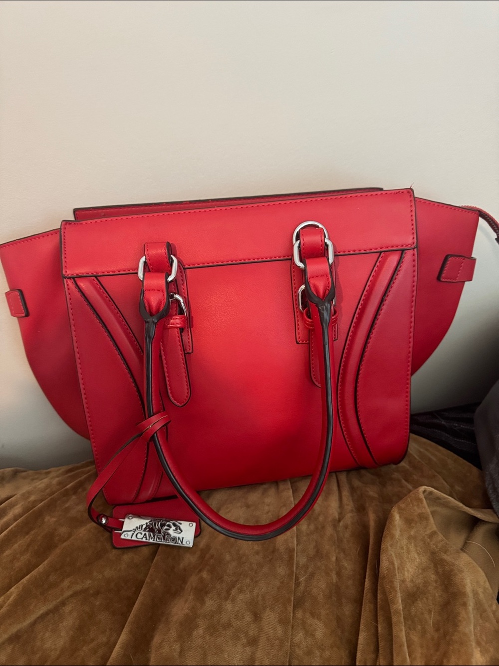 Red Structured Tote with Double Handles
